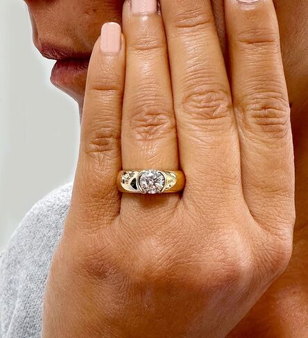 Round Cut Moissanite Engagement Ring Semi Bezel Set In 14k Solid And Heavy Yellow Gold Bridal Ring Women's Solitaire Wedding Ring 1.25ct in Saudi Arabia