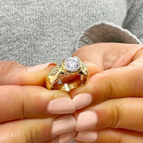 Round Cut Moissanite Engagement Ring Semi Bezel Set In 14k Solid And Heavy Yellow Gold Bridal Ring Women's Solitaire Wedding Ring 1.25ct in Saudi Arabia