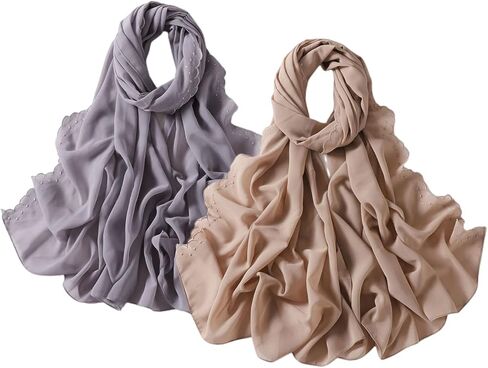 2 Pieces Chiffon Embroidery Edge Scarf Shawl for Women Muslim Ramadan Malaysian Wrap Hijab Long Scarves in Saudi Arabia