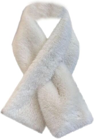 Faux Fur Knit Scarf for Women Cozy Winter Scarf Thickened Fleece Neck Warmer Winter Solid Color Shawl for Men Women in Saudi Arabia
