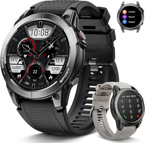 ساعة ذكية للرجال GPS للياقة البدنية: 1.43 بوصة AMOLED Military Make الرد على المكالمات والجري، ساعات رجالية رقمية مقاومة للماء، هاتف Android، iPhone، Samsung، متتبع الخطوات، SpO2، مراقب معدل ضربات القلب in Saudi Arabia