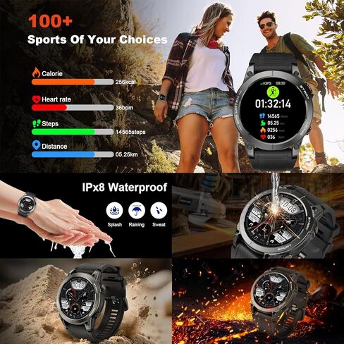 ساعة ذكية للرجال GPS للياقة البدنية: 1.43 بوصة AMOLED Military Make الرد على المكالمات والجري، ساعات رجالية رقمية مقاومة للماء، هاتف Android، iPhone، Samsung، متتبع الخطوات، SpO2، مراقب معدل ضربات القلب in Saudi Arabia
