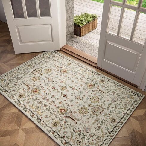 Washable 9x12 Area Rugs for Living Room, Boho Non-Slip Vintage Distress Lager Rugs for Bedroom Dining Room Nursery Office, 0.3" Neutral Oriental Throw Thin Carpet, Grey/Beige/Orange/Multi in Saudi Arabia