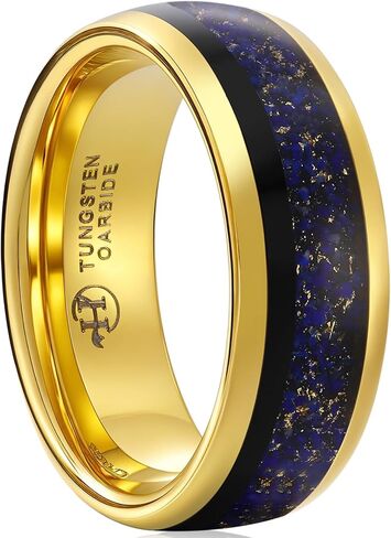 Mens Wedding Band Tungsten - 8MM Scratchproof Blue & Purple Opal Ring with Gold Accents for Husband/Boyfriend in Saudi Arabia