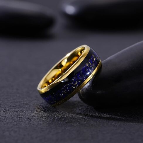 Mens Wedding Band Tungsten - 8MM Scratchproof Blue & Purple Opal Ring with Gold Accents for Husband/Boyfriend in Saudi Arabia