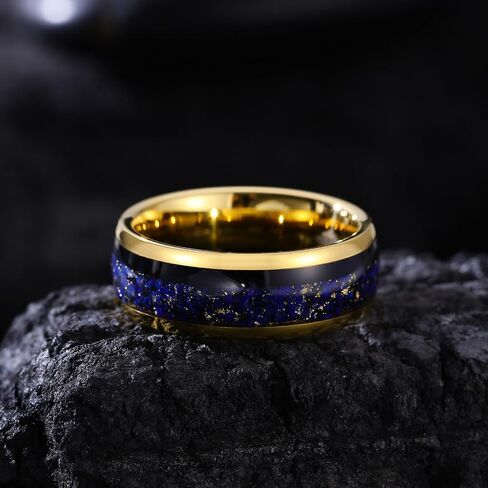 Mens Wedding Band Tungsten - 8MM Scratchproof Blue & Purple Opal Ring with Gold Accents for Husband/Boyfriend in Saudi Arabia