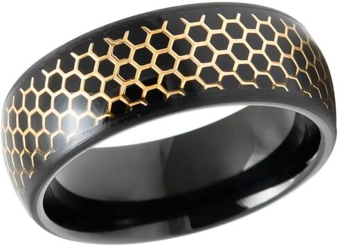 8mm Black Tungsten Ring with Gold Honeycomb Inlay – Modern Hexagonal Pattern, Comfort Fit Wedding Band for Men – Scratch Resistant & Hypoallergenic. in Saudi Arabia