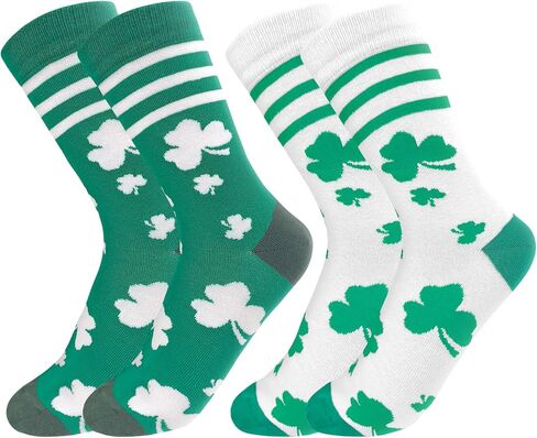2 أزواج من جوارب عيد القديس باتريك للنساء جوارب شامروك الجدة باللون الأبيض والأخضر شامروك شريط أيرلندي طاقم فستان الجوارب هدية in Kuwait