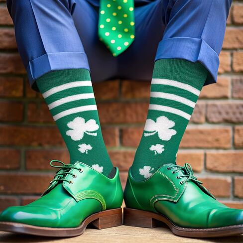 2 أزواج من جوارب عيد القديس باتريك للنساء جوارب شامروك الجدة باللون الأبيض والأخضر شامروك شريط أيرلندي طاقم فستان الجوارب هدية in Kuwait