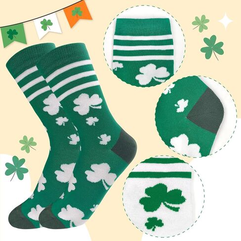2 أزواج من جوارب عيد القديس باتريك للنساء جوارب شامروك الجدة باللون الأبيض والأخضر شامروك شريط أيرلندي طاقم فستان الجوارب هدية in Kuwait