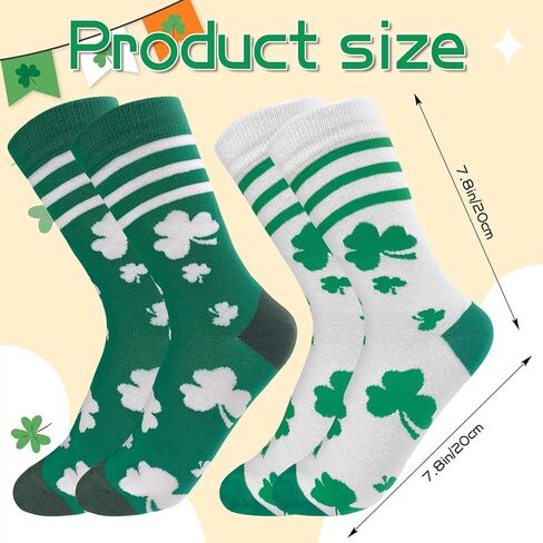 2 أزواج من جوارب عيد القديس باتريك للنساء جوارب شامروك الجدة باللون الأبيض والأخضر شامروك شريط أيرلندي طاقم فستان الجوارب هدية in Kuwait