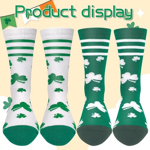 2 أزواج من جوارب عيد القديس باتريك للنساء جوارب شامروك الجدة باللون الأبيض والأخضر شامروك شريط أيرلندي طاقم فستان الجوارب هدية in Kuwait