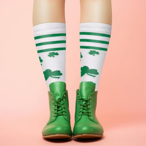 2 أزواج من جوارب عيد القديس باتريك للنساء جوارب شامروك الجدة باللون الأبيض والأخضر شامروك شريط أيرلندي طاقم فستان الجوارب هدية in Kuwait