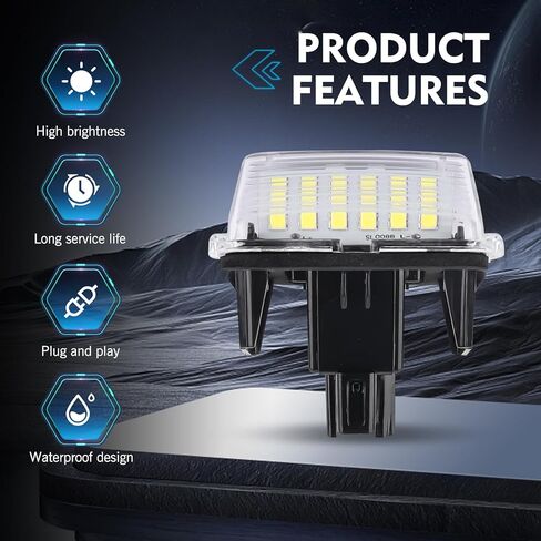 قطعتان من مصابيح لوحة ترخيص السيارة LED، 18-SMD لمبة عالية السطوع غير وامضة، مجموعة الإضاءة OEM # 8127006030 812700D120، متوافقة مع Camry Yarisl Prius C Avalon Highlander (أبيض) in Saudi Arabia