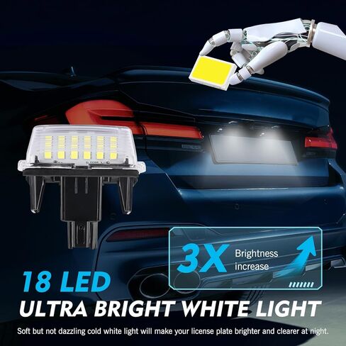 قطعتان من مصابيح لوحة ترخيص السيارة LED، 18-SMD لمبة عالية السطوع غير وامضة، مجموعة الإضاءة OEM # 8127006030 812700D120، متوافقة مع Camry Yarisl Prius C Avalon Highlander (أبيض) in Saudi Arabia