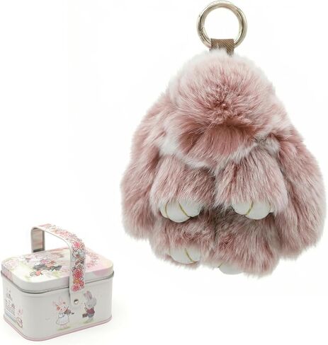 Fluffy Bunny Keychain, Ultra Soft Plush Rabbit Charm, 8 Colors with Gift Tin Box for Women Girls Purse Decor in Saudi Arabia
