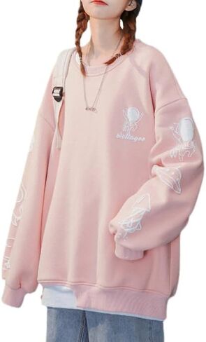 بلوزات نسائية كاواي بأكمام طويلة لطيف أنيمي فضفاض بياقة دائرية قميص هاراجوكو القوطي Y2K سويت شيرت ملابس الشارع in Kuwait