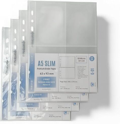 سلسلة Soft Glow K-Keep A5 رفيعة ذات 5 جيوب وأكمام مزدوجة ملائمة تمامًا (63 × 93 مم) 7 فتحات صفحات تجليد بطاقات الصور الفوتوغرافية Kpop المتميزة، بسُمك 100 ميكرون (40 صفحة) in Kuwait