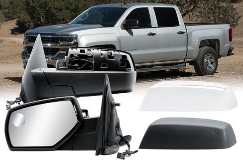 Passenger Right Side Door Mirror Power and Heated Glass with Turn Signal Arrow with Menory and Chrome Back Cover Power Folding for 2014-2019 Chevrolet Silverado GMC Sierra 1500 2500 3500 in Saudi Arabia