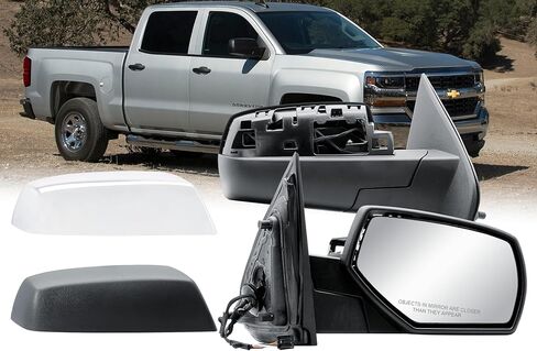 Passenger Right Side Door Mirror Power and Heated Glass with Turn Signal Arrow with Menory and Chrome Back Cover Power Folding for 2014-2019 Chevrolet Silverado GMC Sierra 1500 2500 3500 in Saudi Arabia