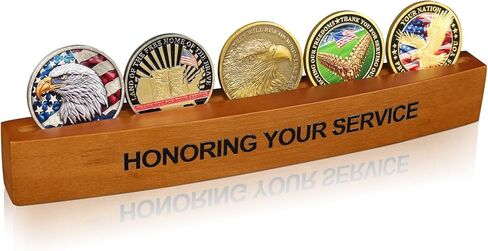 Bamboo Small Challenge Coin Holder, Military Coins Holder Display Holds 5 Coins, HONORING YOUR SERVICE Coin Display Stand for Desk in Saudi Arabia