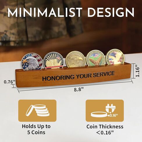Bamboo Small Challenge Coin Holder, Military Coins Holder Display Holds 5 Coins, HONORING YOUR SERVICE Coin Display Stand for Desk in Saudi Arabia