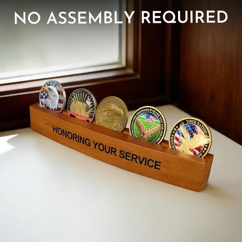 Bamboo Small Challenge Coin Holder, Military Coins Holder Display Holds 5 Coins, HONORING YOUR SERVICE Coin Display Stand for Desk in Saudi Arabia