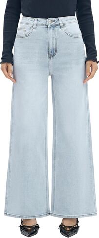 BlueMoment High Waisted Wide Leg Jeans for Women Stretchy Baggy Jean Trendy BBL Jeans Raw Hem Loose Denim Pants in Saudi Arabia