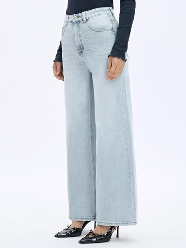 BlueMoment High Waisted Wide Leg Jeans for Women Stretchy Baggy Jean Trendy BBL Jeans Raw Hem Loose Denim Pants in Saudi Arabia