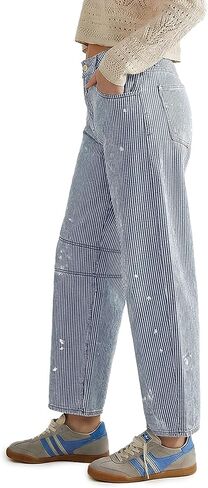 Striped Barrel Jeans for Women Trendy Cropped High Waisted Wide Leg Loose Denim Pants 2026 in Saudi Arabia