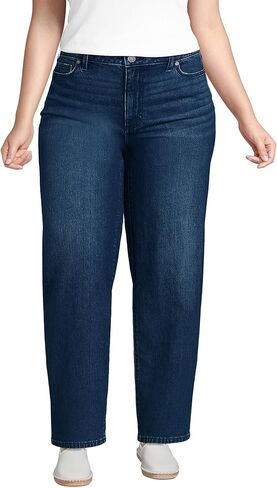 Lands' End Women's Petite Soft Denim Mid Rise Relaxed Straight Leg Jeans in Saudi Arabia