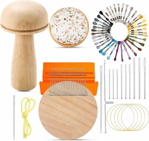 Darning Egg Mini Darning Loom، Darning Egg للجوارب 14 خطافًا، نمط Speedweve الصغير، نول النسيج، نول الرتق مع 9 قطع إبر كبيرة للعين، 50 لونًا، خيط رتق للحرف اليدوية، أداة إصلاح النسيج بنفسك in Kuwait