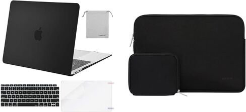حافظة MOSISO متوافقة مع جهاز MacBook Air 13 بوصة 2022، إصدار 2021-2018 A2337 M1 A2179 A1932، هيكل صلب من البلاستيك وحقيبة أكمام من النيوبرين وغطاء لوحة المفاتيح وواقي شاشة وحقيبة تخزين، أسود in Saudi Arabia