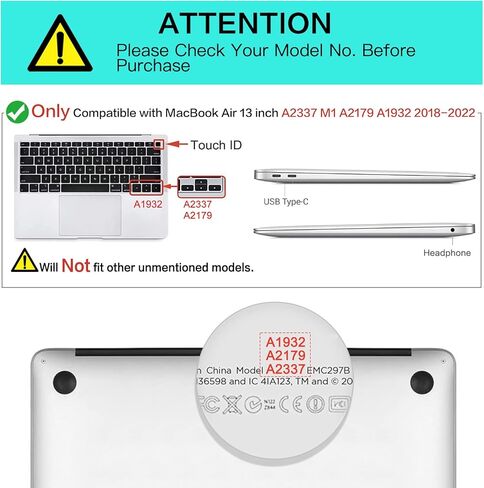 حافظة MOSISO متوافقة مع جهاز MacBook Air 13 بوصة 2022، إصدار 2021-2018 A2337 M1 A2179 A1932، هيكل صلب من البلاستيك وحقيبة أكمام من النيوبرين وغطاء لوحة المفاتيح وواقي شاشة وحقيبة تخزين، أسود in Saudi Arabia