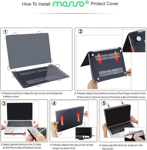 حافظة MOSISO متوافقة مع جهاز MacBook Air 13 بوصة 2022، إصدار 2021-2018 A2337 M1 A2179 A1932، هيكل صلب من البلاستيك وحقيبة أكمام من النيوبرين وغطاء لوحة المفاتيح وواقي شاشة وحقيبة تخزين، أسود in Saudi Arabia
