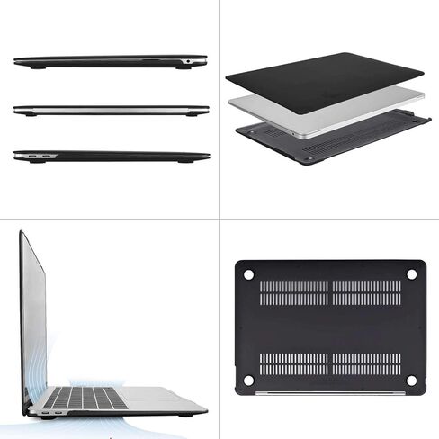 حافظة MOSISO متوافقة مع جهاز MacBook Air 13 بوصة 2022، إصدار 2021-2018 A2337 M1 A2179 A1932، هيكل صلب من البلاستيك وحقيبة أكمام من النيوبرين وغطاء لوحة المفاتيح وواقي شاشة وحقيبة تخزين، أسود in Saudi Arabia