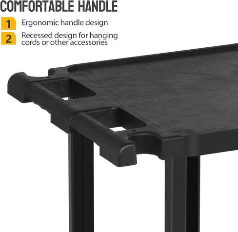3-Tier Plastic Flat Utility Cart, Commercial Rolling Service Cart on Wheels with Braker, Multi-Function Handle and Large Capacity Storage, Perfect for Warehouse Garage Office, Black in Saudi Arabia