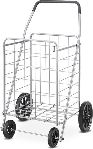 Whitmor Deluxe Utility Foldable Shopping Cart with Wheels, 100 Lb Capacity, Heavy Duty Grocery Cart with Steel Frame, Foam Handle, Rolling Folding Utility Trolley for Grocery, Laundry, Travel, Gray in Saudi Arabia
