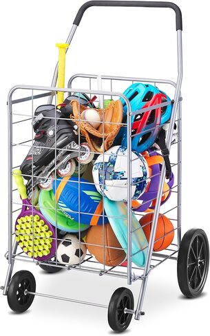 Whitmor Deluxe Utility Foldable Shopping Cart with Wheels, 100 Lb Capacity, Heavy Duty Grocery Cart with Steel Frame, Foam Handle, Rolling Folding Utility Trolley for Grocery, Laundry, Travel, Gray in Saudi Arabia