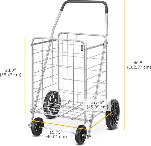 Whitmor Deluxe Utility Foldable Shopping Cart with Wheels, 100 Lb Capacity, Heavy Duty Grocery Cart with Steel Frame, Foam Handle, Rolling Folding Utility Trolley for Grocery, Laundry, Travel, Gray in Saudi Arabia