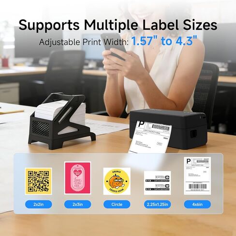 طابعة ملصقات حرارية بلوتوث مع حامل، طابعة ملصقات شحن لاسلكية 4 × 6 للشركات الصغيرة، تدعم iPhone وAndroid Windows وMac، تستخدم على نطاق واسع لـ USPS Amazon Ebay Etsy Shopify in Kuwait