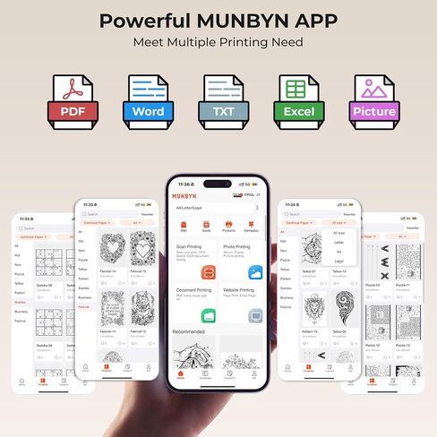 طابعة MUNBYN المحمولة لاسلكية للسفر، طابعة حرارية صغيرة تعمل بتقنية البلوتوث بدون حبر تدعم 8.5 × 11 حرف أمريكي وA4، متوافقة مع أجهزة الكمبيوتر المحمول وmacOS وWindows وAndroid وiOS للسيارة والمنزل والمكتب والمدرسة in Saudi Arabia