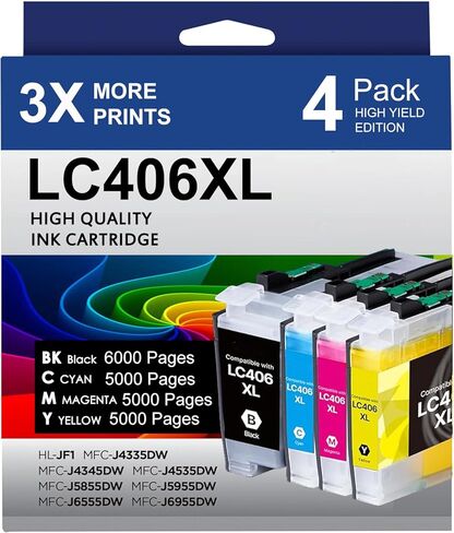 LC406 LC406XL Ink Cartridges for Brother Printer 406XL LC406 XL for MFC-J4335DW MFC-J5855DW MFC-J6555DW MFC-J4535DW MFC-J6955DW MFC-J4345DW MFC-J5955DW (4 Pack, Black Cyan Magenta Yellow) in Kuwait