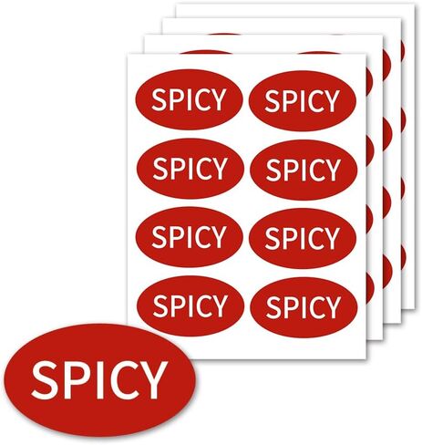 Spicy Food Labels Stickers – 800 Pcs (8 per Sheet), 35x20mm Red Oval Adhesive Stickers for Spicy Food, Restaurants, Takeout, and Kitchen Organization in Saudi Arabia