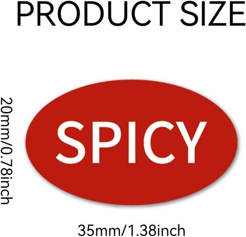 Spicy Food Labels Stickers – 800 Pcs (8 per Sheet), 35x20mm Red Oval Adhesive Stickers for Spicy Food, Restaurants, Takeout, and Kitchen Organization in Saudi Arabia