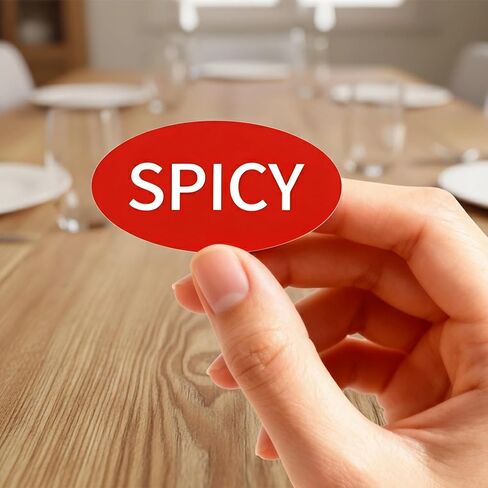 Spicy Food Labels Stickers – 800 Pcs (8 per Sheet), 35x20mm Red Oval Adhesive Stickers for Spicy Food, Restaurants, Takeout, and Kitchen Organization in Saudi Arabia