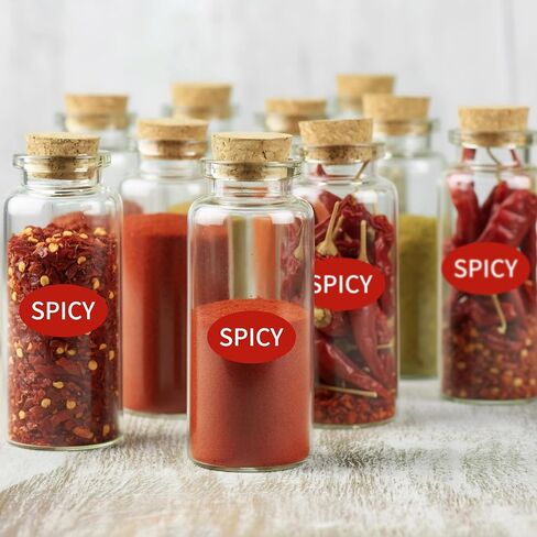 Spicy Food Labels Stickers – 800 Pcs (8 per Sheet), 35x20mm Red Oval Adhesive Stickers for Spicy Food, Restaurants, Takeout, and Kitchen Organization in Saudi Arabia