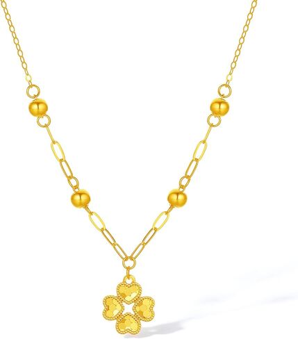 18K Gold Necklaces Four Leaf Heart Lucky Clover Pendant Diamond Cut Pendants Adjustable Chain Necklace Jewelry for Women Mom Daughter Lover Birthday Anniversary 15.7-17.7"(40+5CM) C0616327 in Saudi Arabia