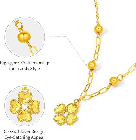 18K Gold Necklaces Four Leaf Heart Lucky Clover Pendant Diamond Cut Pendants Adjustable Chain Necklace Jewelry for Women Mom Daughter Lover Birthday Anniversary 15.7-17.7"(40+5CM) C0616327 in Saudi Arabia