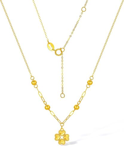 18K Gold Necklaces Four Leaf Heart Lucky Clover Pendant Diamond Cut Pendants Adjustable Chain Necklace Jewelry for Women Mom Daughter Lover Birthday Anniversary 15.7-17.7"(40+5CM) C0616327 in Saudi Arabia
